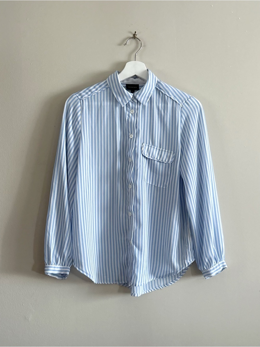 Who What Wear Women XS Blue Stripe Blouse Flowy Office Preppy Chic Top